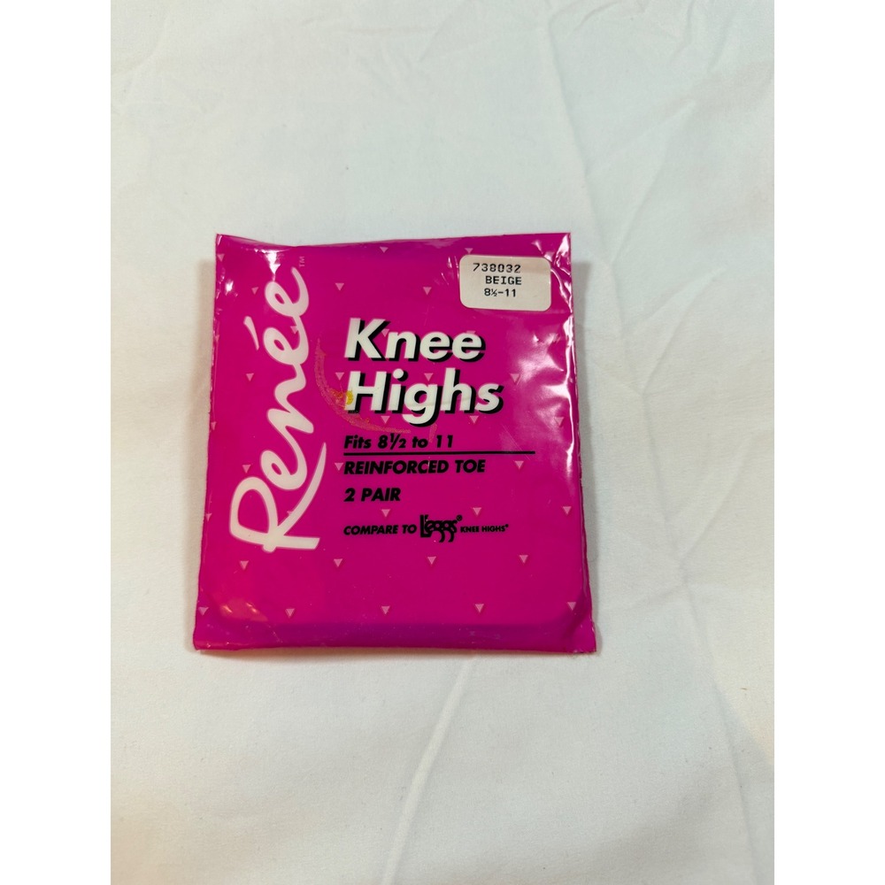 Vintage Renee Knee Highs 2 Pair Beige Reinforced Toe Sheer Hosiery 8.5-11 1993